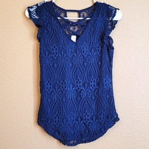 Navy Lace Top